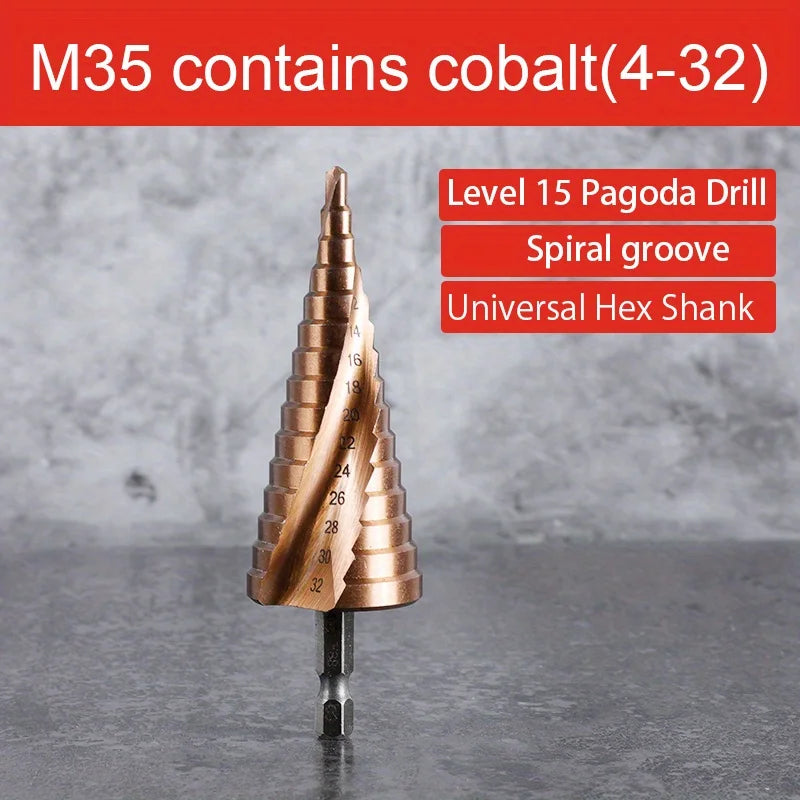 Präzises Bohren in Metall: M35 Kobalt Stufenbohrer 4-32 mm mit Dreiecksschaft