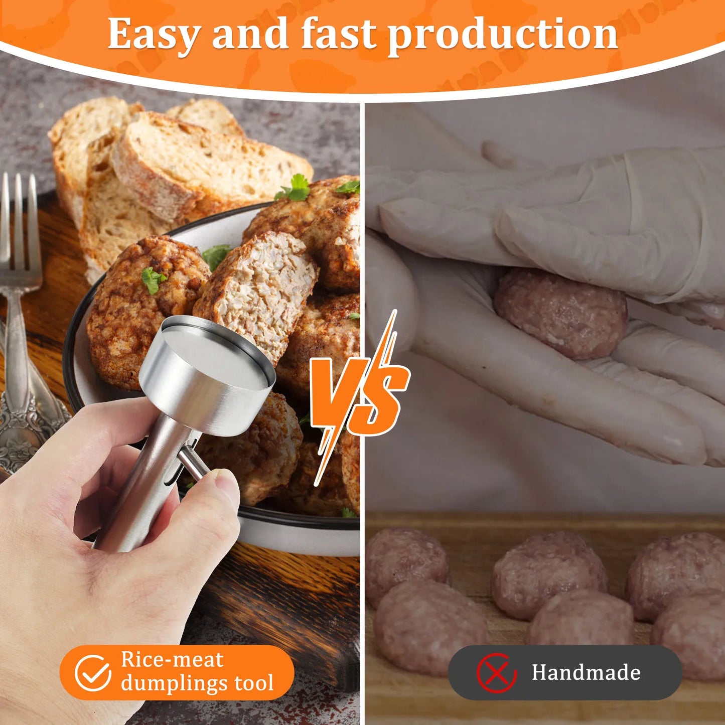 Ergonomischer Edelstahl-Falafel- und Fleischbällchen-Hersteller, antihaftbeschichtet