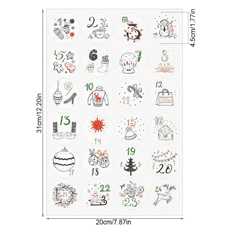 Weihnachts-Adventskalender Aufkleber 1/3/5 Blatt für Geschenkverpackung
