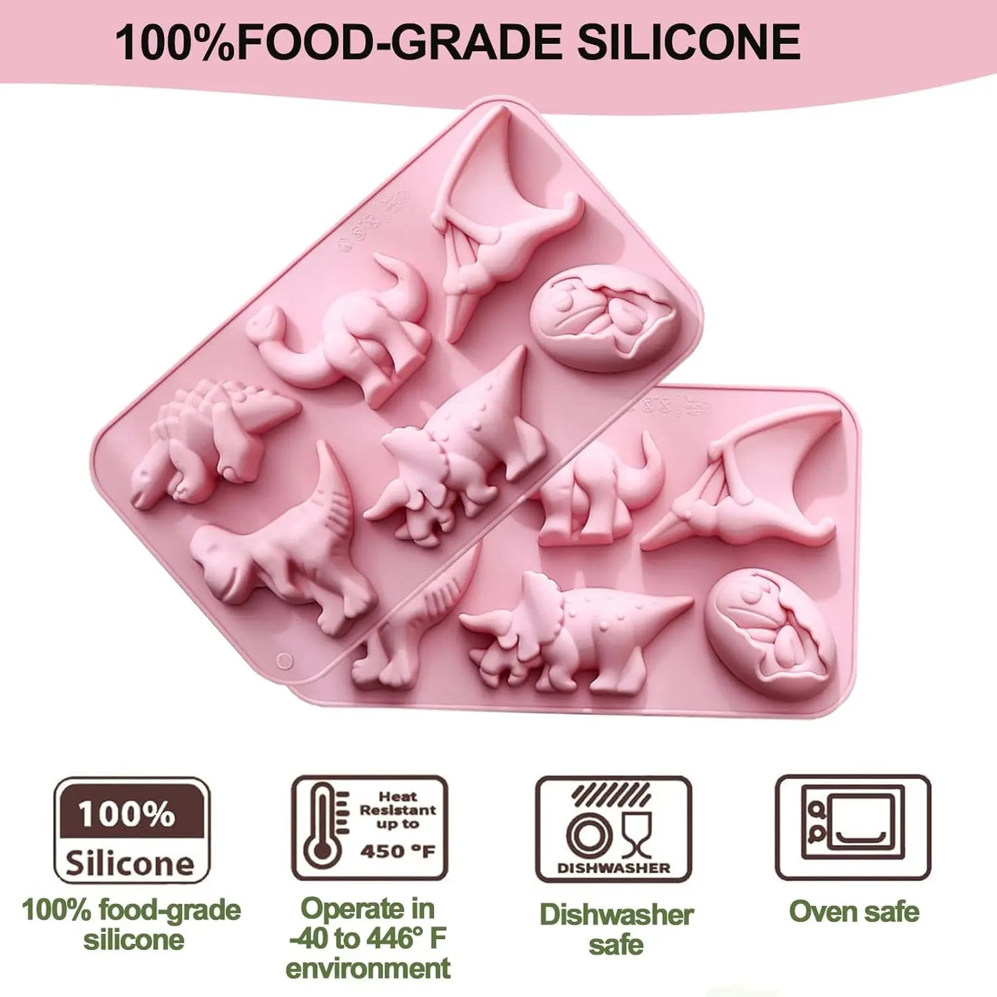 12er Dinosaurier Silikonform für Kuchen, Schokolade - Fondant – Lebensmittelecht