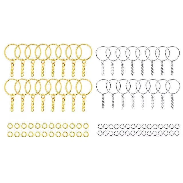 30-teiliges Set versilberter Metall-Schlüsselanhänger mit Kette und Ring