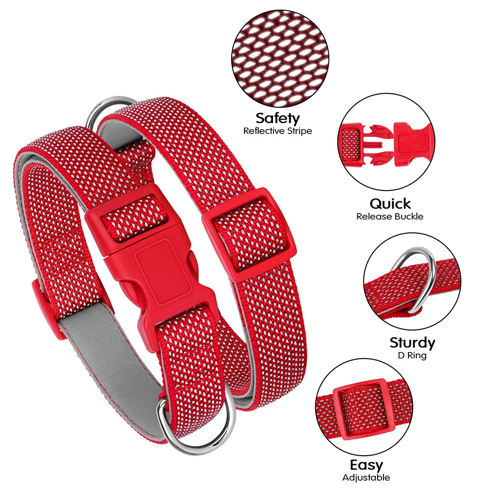 Reflektierendes Hundehalsband aus atmungsaktivem Nylon in 6 Farben, verstellbar