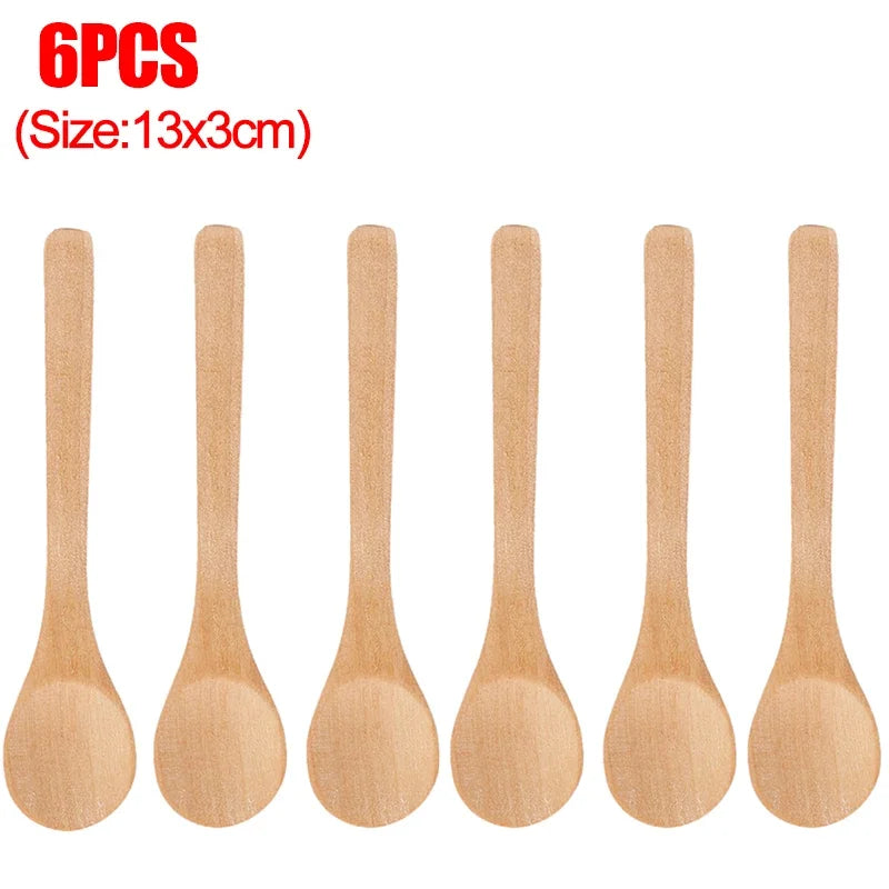 Holz Bambus Löffel Set 6 Stück runde Teelöffel für Küche und Tee