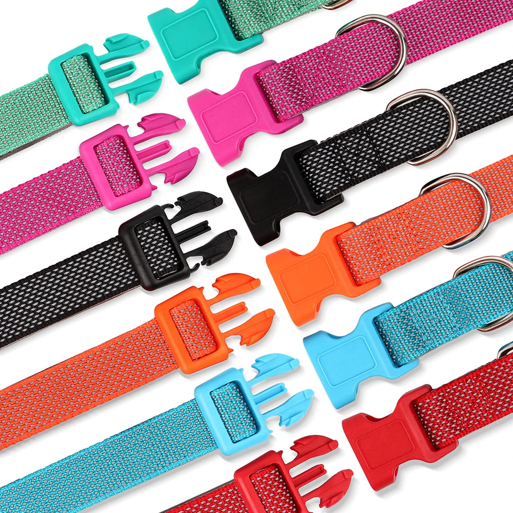 Reflektierendes Hundehalsband aus atmungsaktivem Nylon in 6 Farben, verstellbar