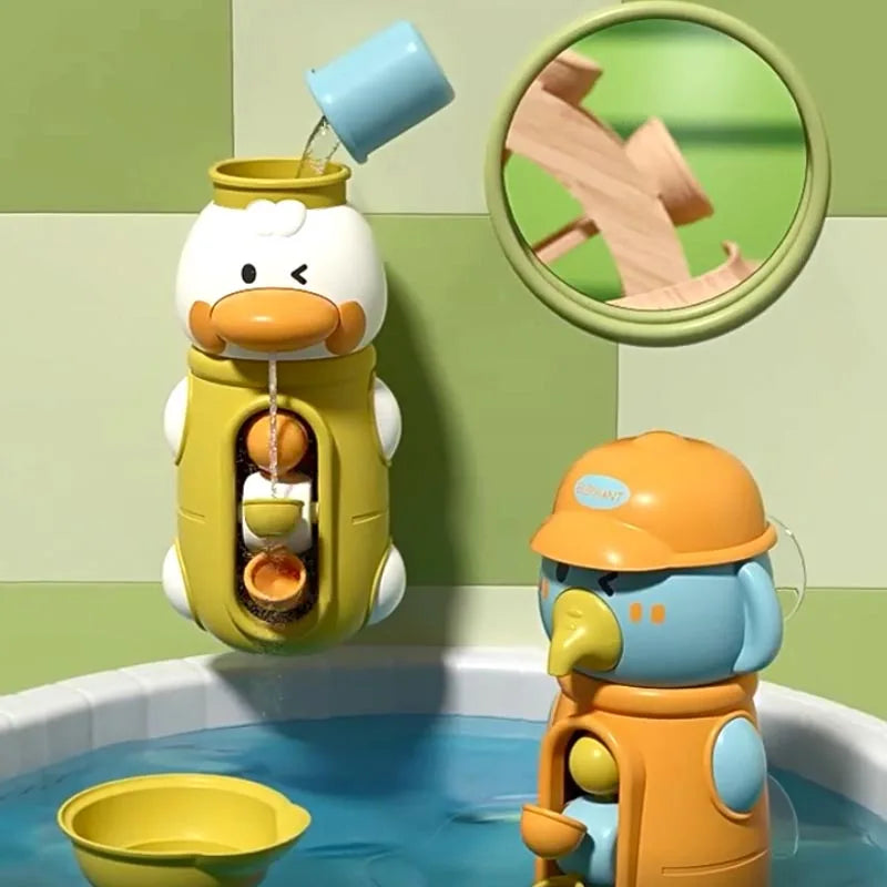 Interaktives Baby Badespielzeug mit Saugnapf - Wasserrad, Ente/Elefant