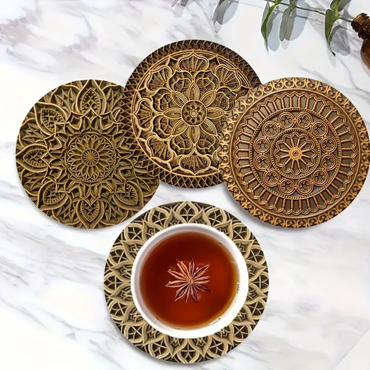 8er Set Holzuntersetzer im Boho Design für Getränke und Dekoration