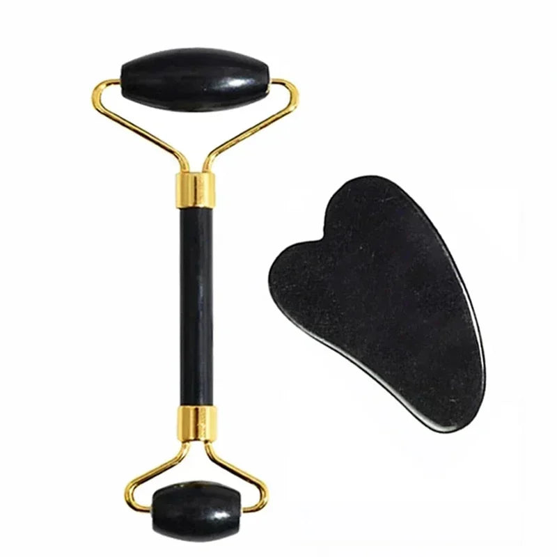 Natürlicher Jade Roller und Gua Sha Massagegerät für Gesicht und Körper