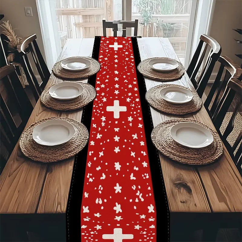 Roter Tischläufer aus Leinen wasserdicht schmutzabweisend für Esszimmer und Restaurant