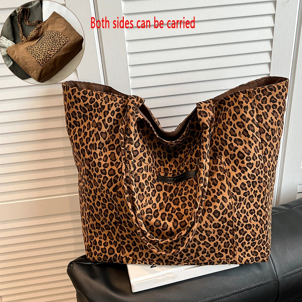 Damen Einkaufstasche doppelseitig mit großem Fassungsvermögen und Leopardmuster