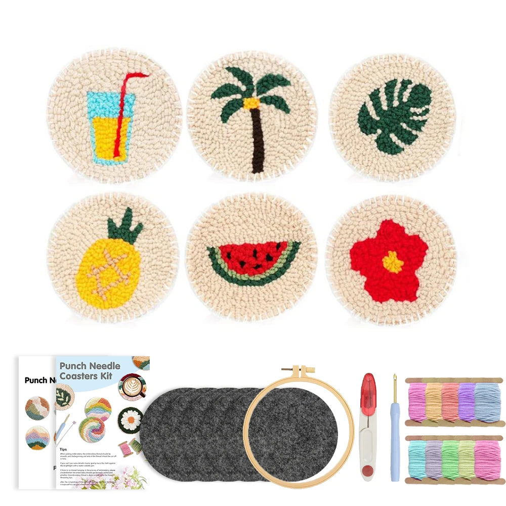 Punch Needle Coaster Kit mit selbstklebendem Filzgarn für Anfänger