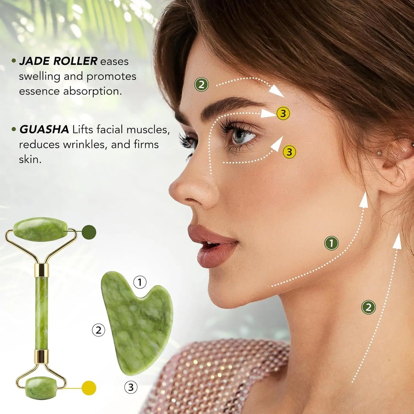 Natürlicher Gesichts-Jade-Roller mit kühlendem Gua Sha Set
