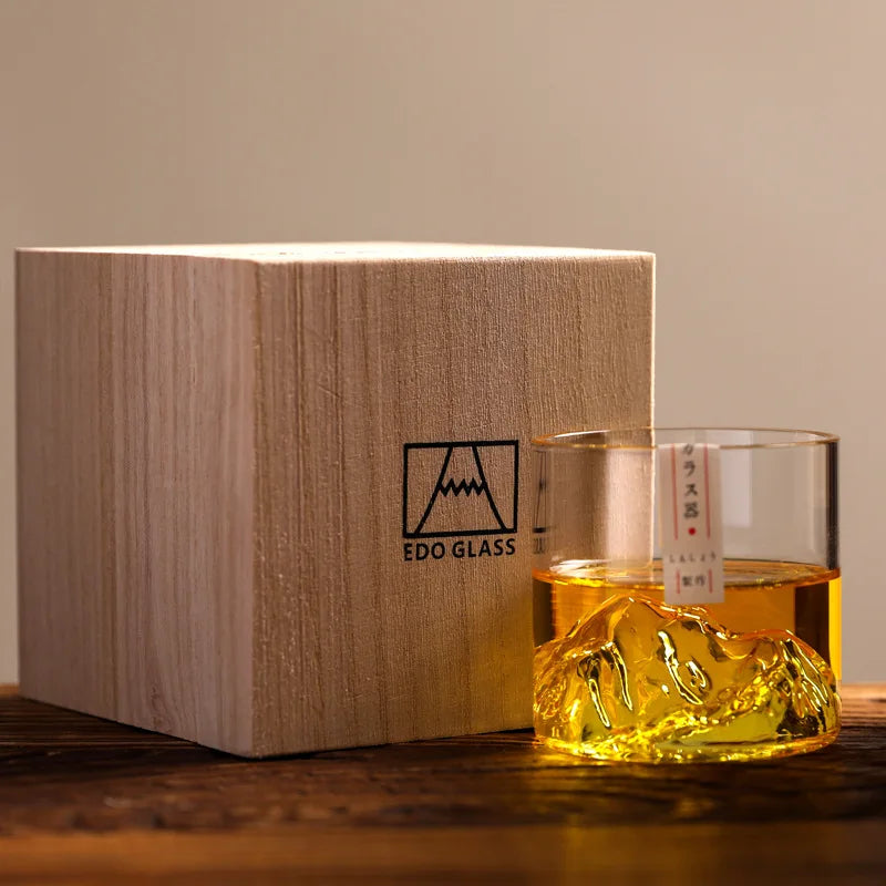 Japan 3D Mountain Whiskey Glas mit Geschenkbox, Old Fashioned Set