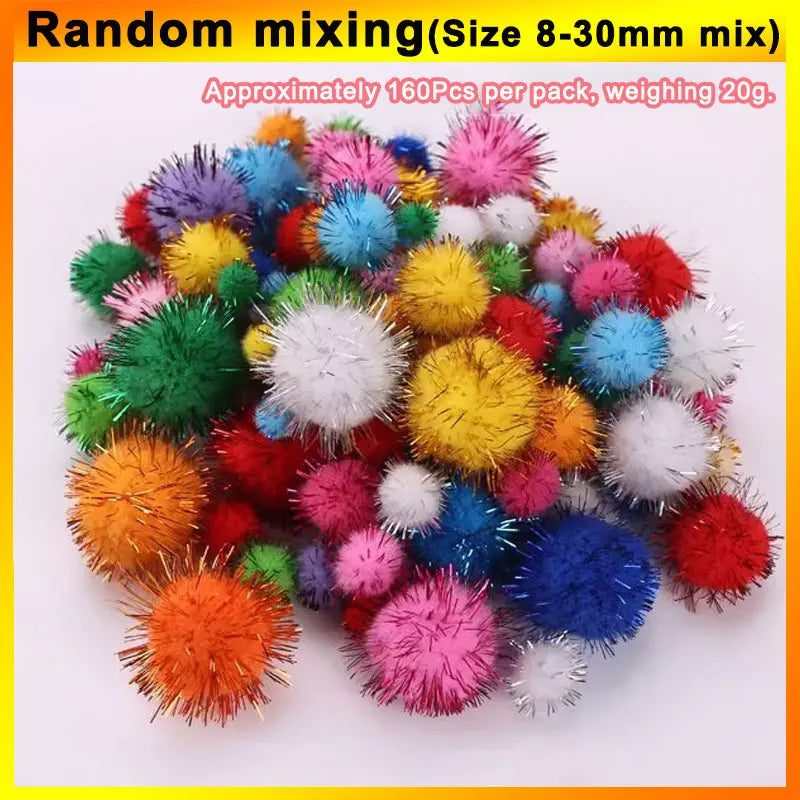 160 bunte Bastel-Pompons 8-30 mm – weicher DIY-Mix für kreative Projekte