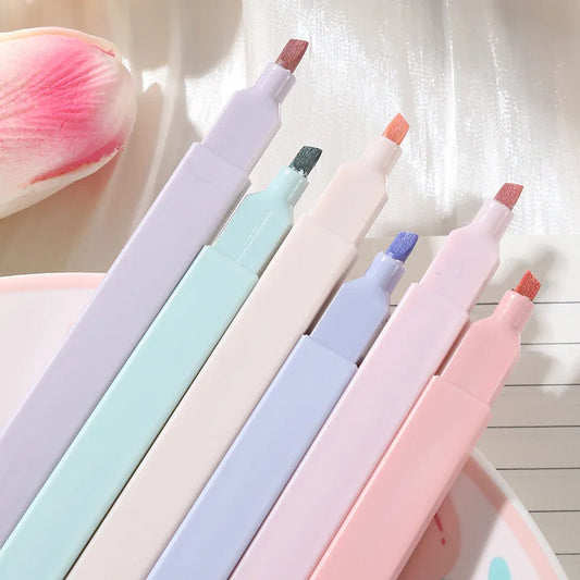 Kawaii Pastell Textmarker Set - 6 Farben für Schule und Notizen