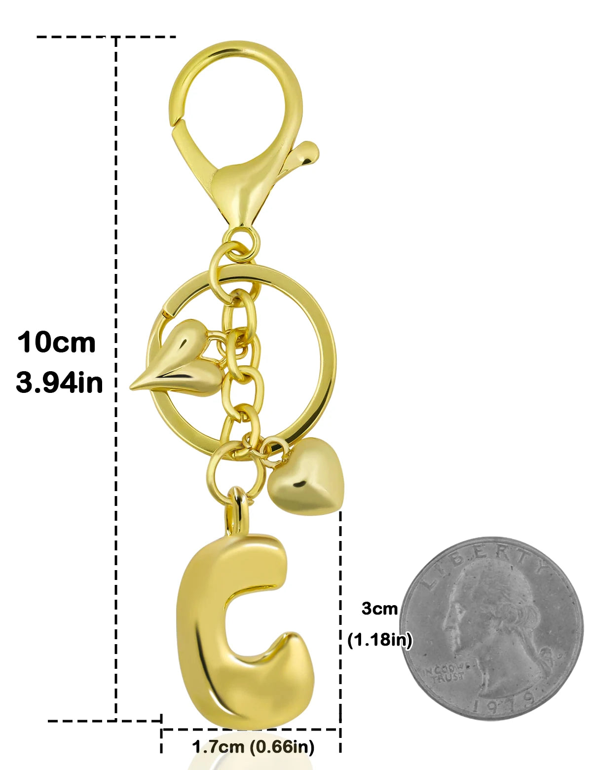 Personalisierter 18K Gold Schlüsselanhänger mit Herz – Blasenbuchstaben Damen