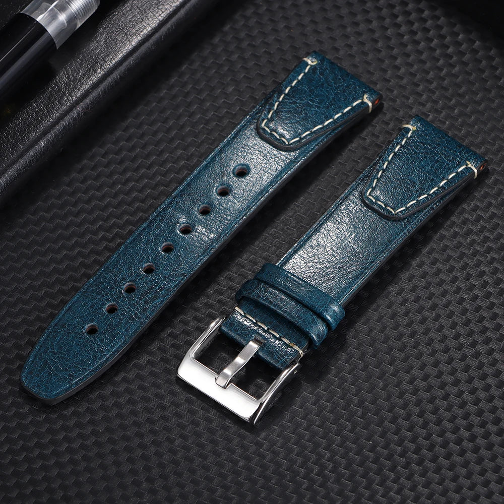 Vintage Ölwachs Leder Uhrenarmband 20mm 22mm mit Pin Schnalle Unisex