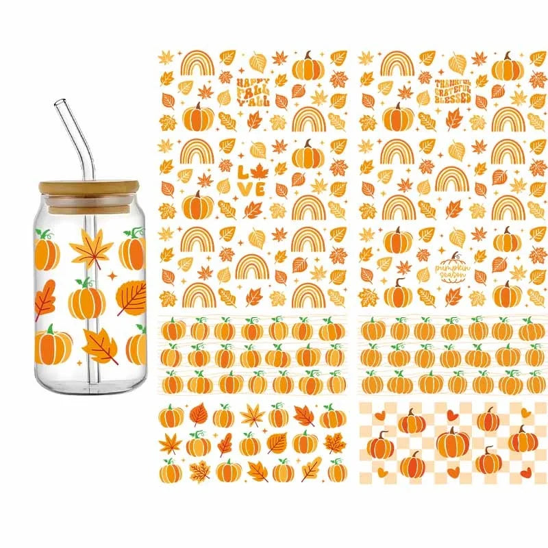 3D UV DTF Transfer Sticker Kürbis Motiv für 16oz - 24oz Becher