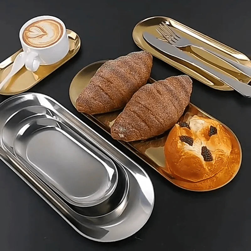 Eleganter ovaler Edelstahl-Essteller Gold oder Silber – stilvoll servieren