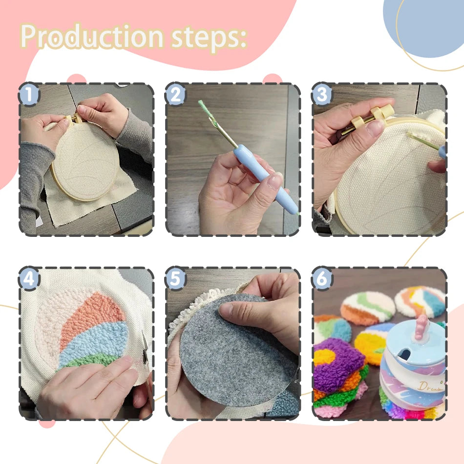 Punch Needle Coaster Kit mit selbstklebendem Filzgarn für Anfänger