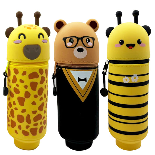 Niedliches 2-in-1 Silikon Federmäppchen mit Reißverschluss und Stifthalter