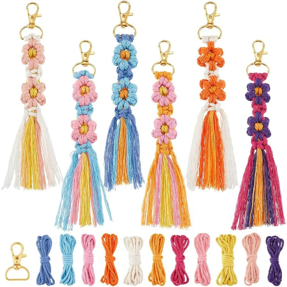 6 Sets Boho Makramee Schlüsselanhänger mit Quaste und Anleitung