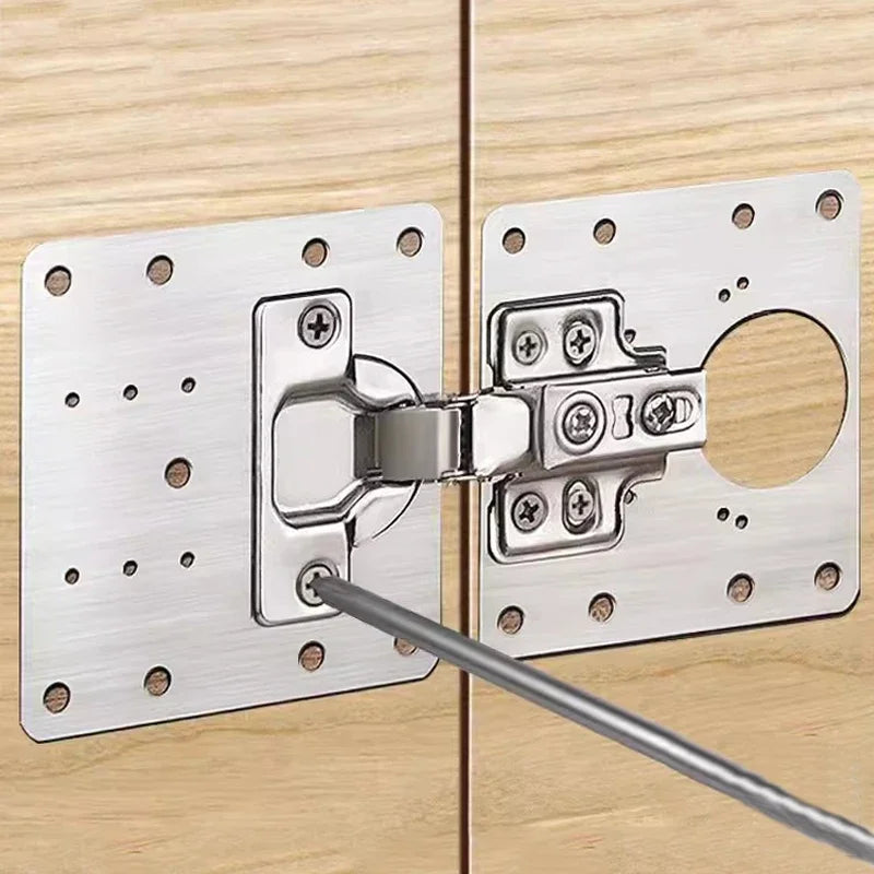 Edelstahl Reparaturplatten für Möbel-Scharniere inkl Schrauben Sets