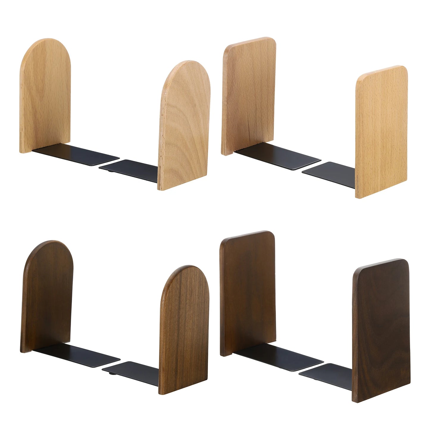 2 Stück Holz Buchstützen mit Metallbasis Organizer Büro Regal Halter