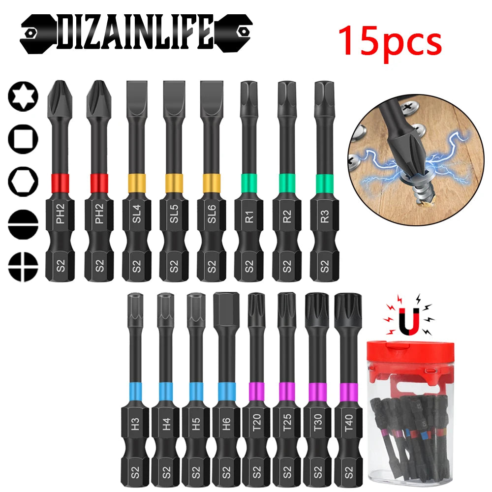 "Robustes 15-teiliges Bit-Set aus legiertem Stahl – magnetisch & rostfrei"