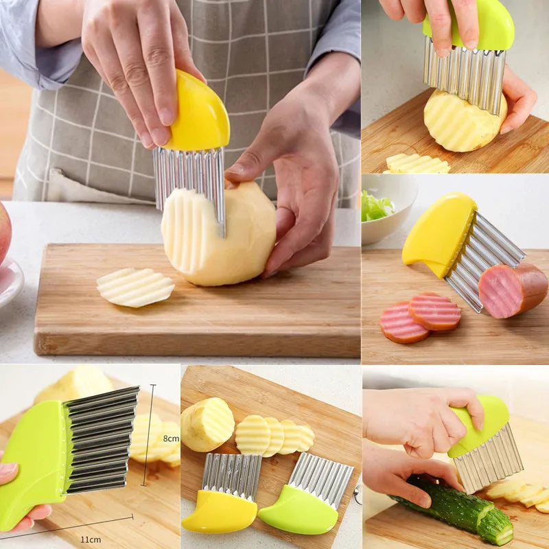 Perfekter Crinkle Slicer: Edelstahl Kartoffel - Gemüse Schneider mit Anti-Rutschgriff