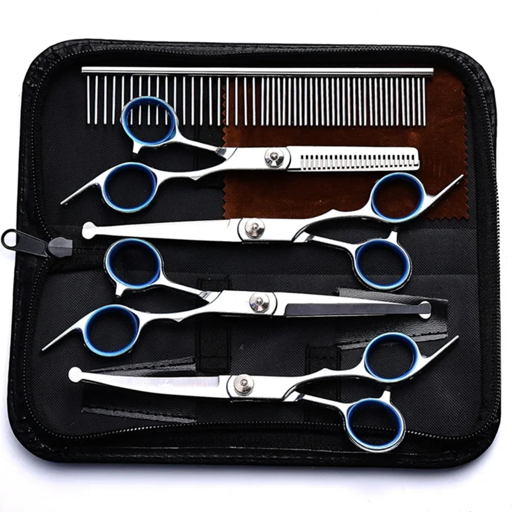 5-in-1 Fellscheren Set mit Sicherer Spitze für Hunde und Katzen Pflege