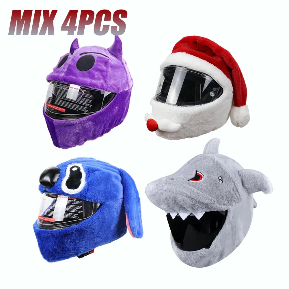 4-teiliges Motorrad Helm Set mit Santa Claus Weihnachtsmütze
