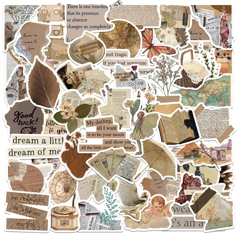 50-180 Stück vintage Stil Papieraufkleber für Scrapbooking und Dekoration