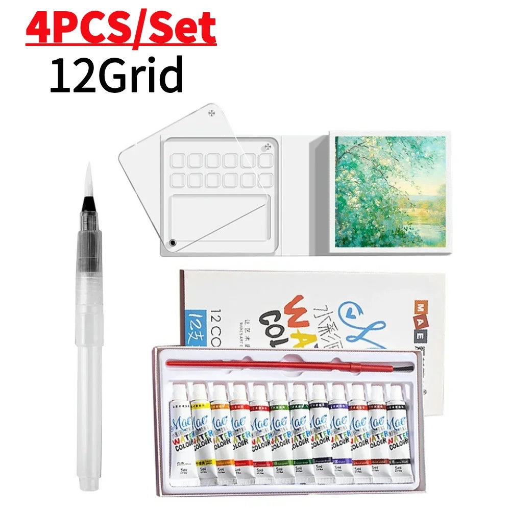 Tragbares Mini Aquarell-Palette Set mit Skizzenbuch und Binder-Clips