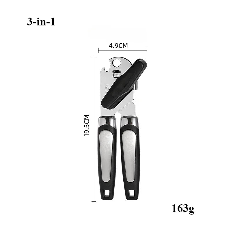 Multifunktionaler Edelstahl-Dosenöffner mit ergonomischem Griff und Flaschenöffner