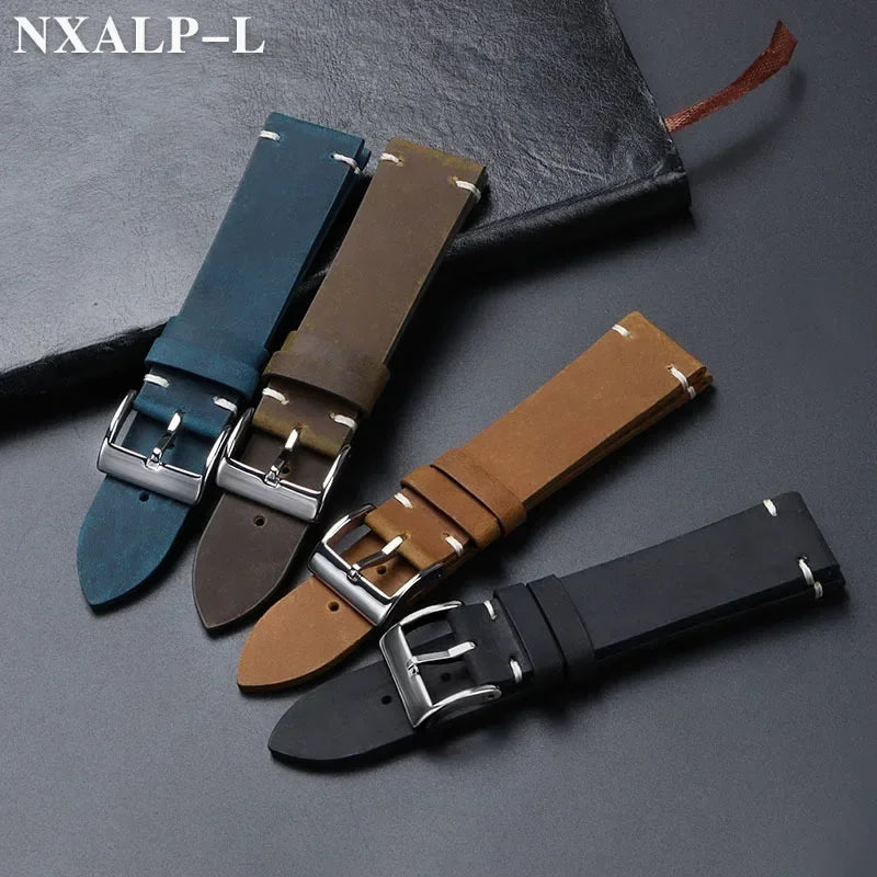 18-22mm Vintage Ölwachs Leder Uhrenarmband mit Handgenähten Nähten