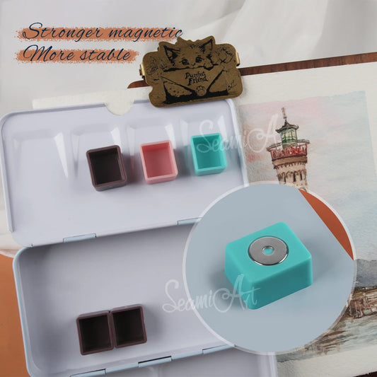 50 magnetische Halbpfannen in 4 Farben – Perfekte Organisation für Aquarellpaletten