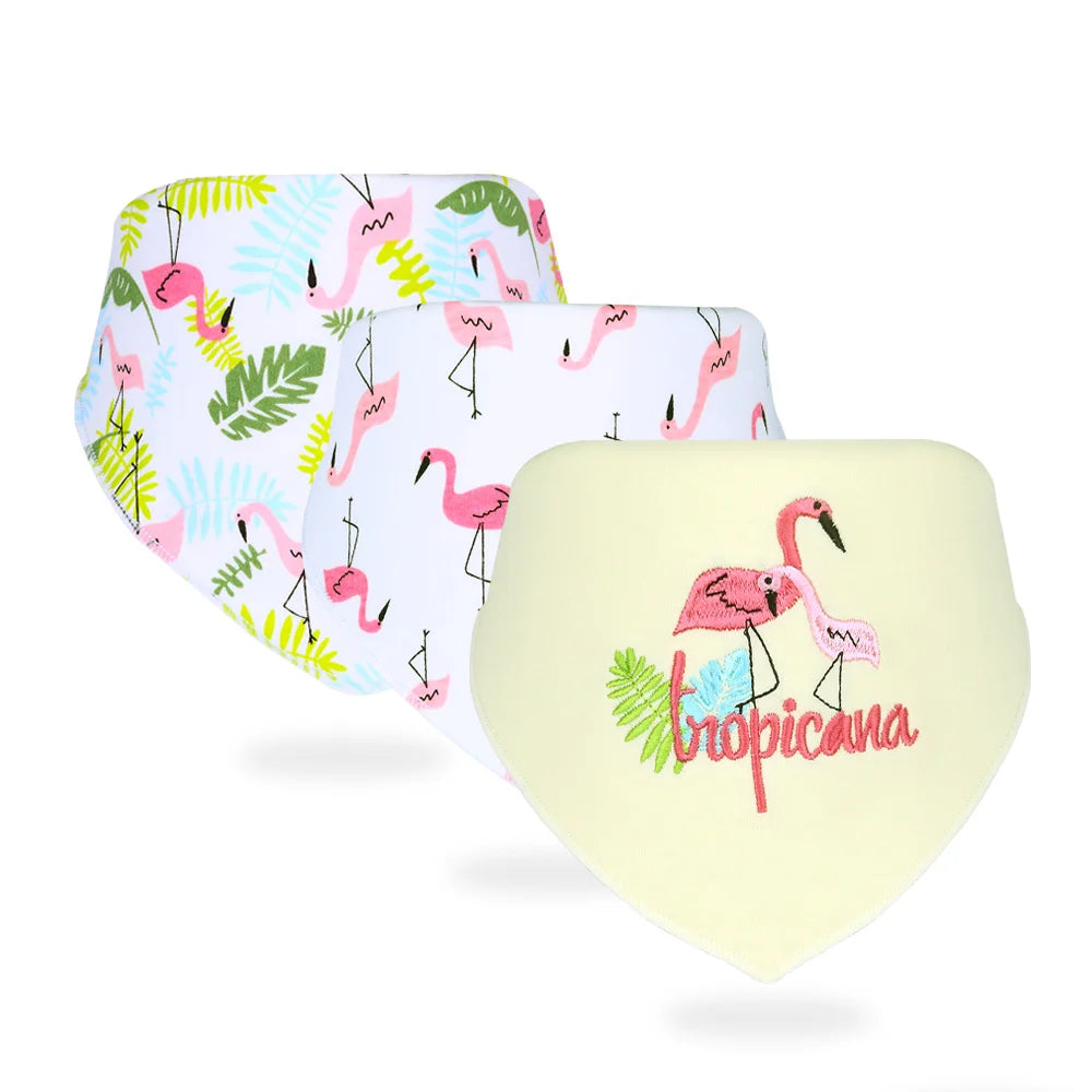 Sanfte Babypflege garantiert: 3er Set Baumwoll Bandana Lätzchen mit Tierprint