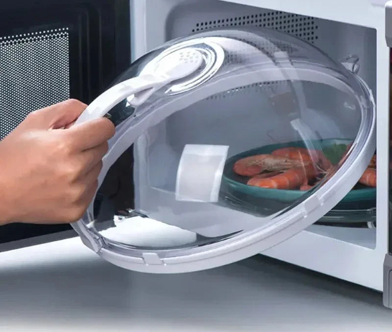 Hitzebeständiger Mikrowellen-Spritzschutz transparent mit Dampfaustritt - Griff