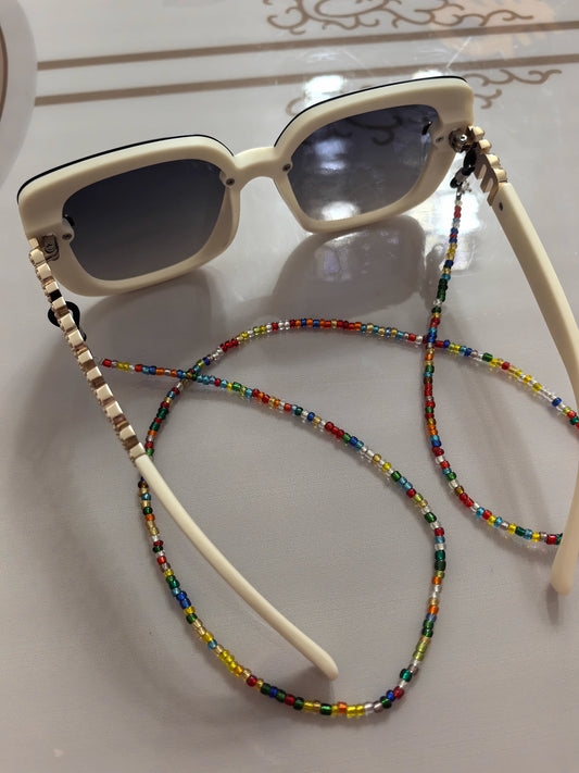 2-teiliges Set bunte Perlen Brillenketten mit weichem Brillentuch