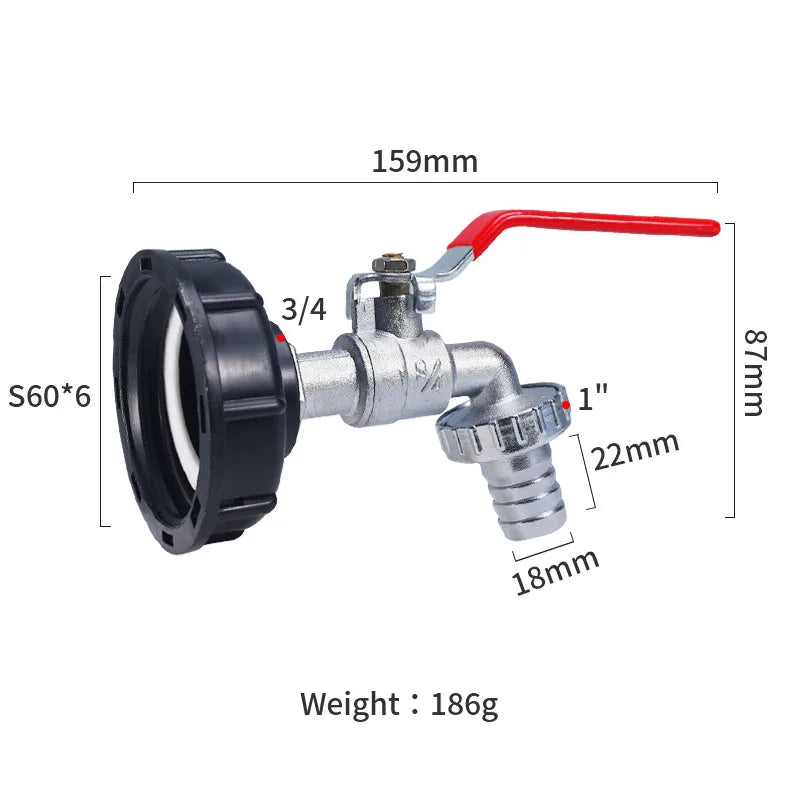 Langlebiger IBC Tankhahn Adapter S60x6 auf 1/2 - 3/4 für stabile Wasseranschlüsse