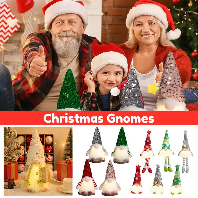 Kindliche Weihnachts-Gnom Puppe mit leuchtenden Pailletten Ornament