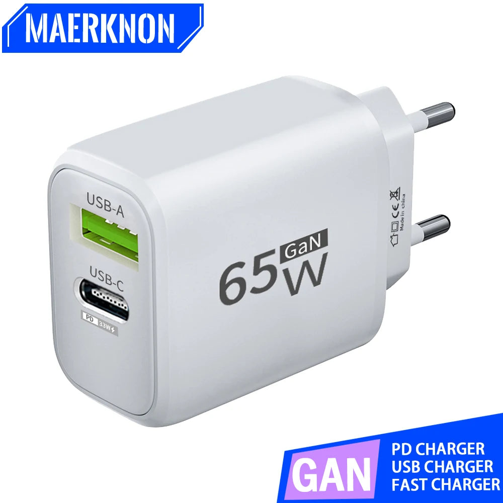 USB Ladegerät 65W GaN Type C Schnellladeadapter für iPhone 15 & Samsung