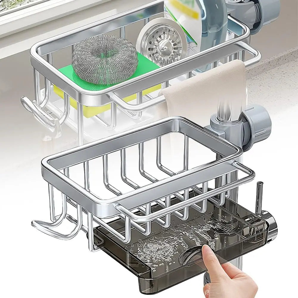 Aluminium Wasserhahn Organizer mit Schwammhalter und Abflussschale für die Küche
