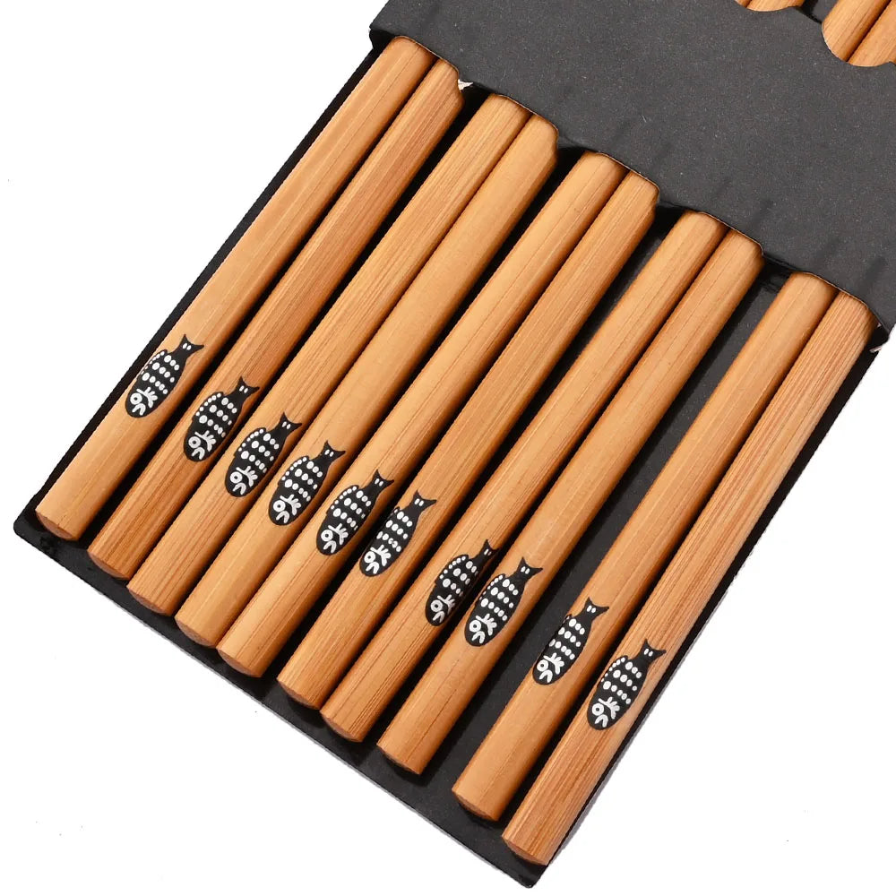 5 Paar Wiederverwendbare Bambus Essstäbchen – Japanischer Naturholz Stil