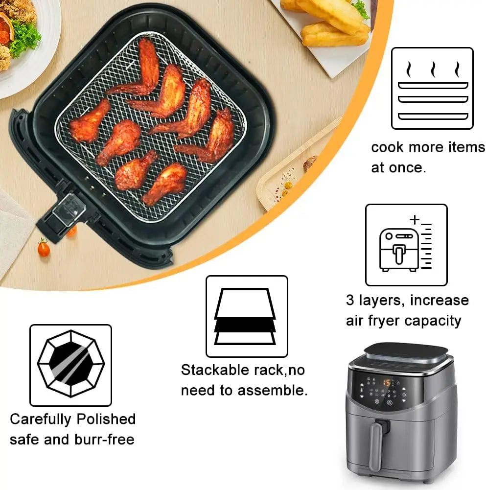 8-Zoll Edelstahl Luftfritteusenständer – Stapelbarer Universalgrill