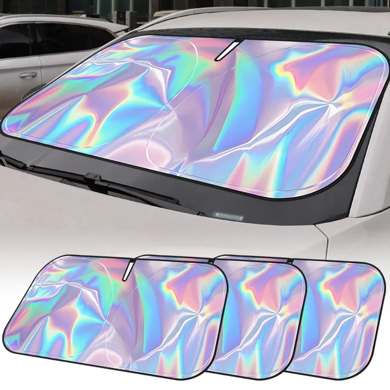 Effektiver UV- - Hitzeschutz: Faltbarer Auto Frontscheiben-Sonnenschutz mit Laser-Design
