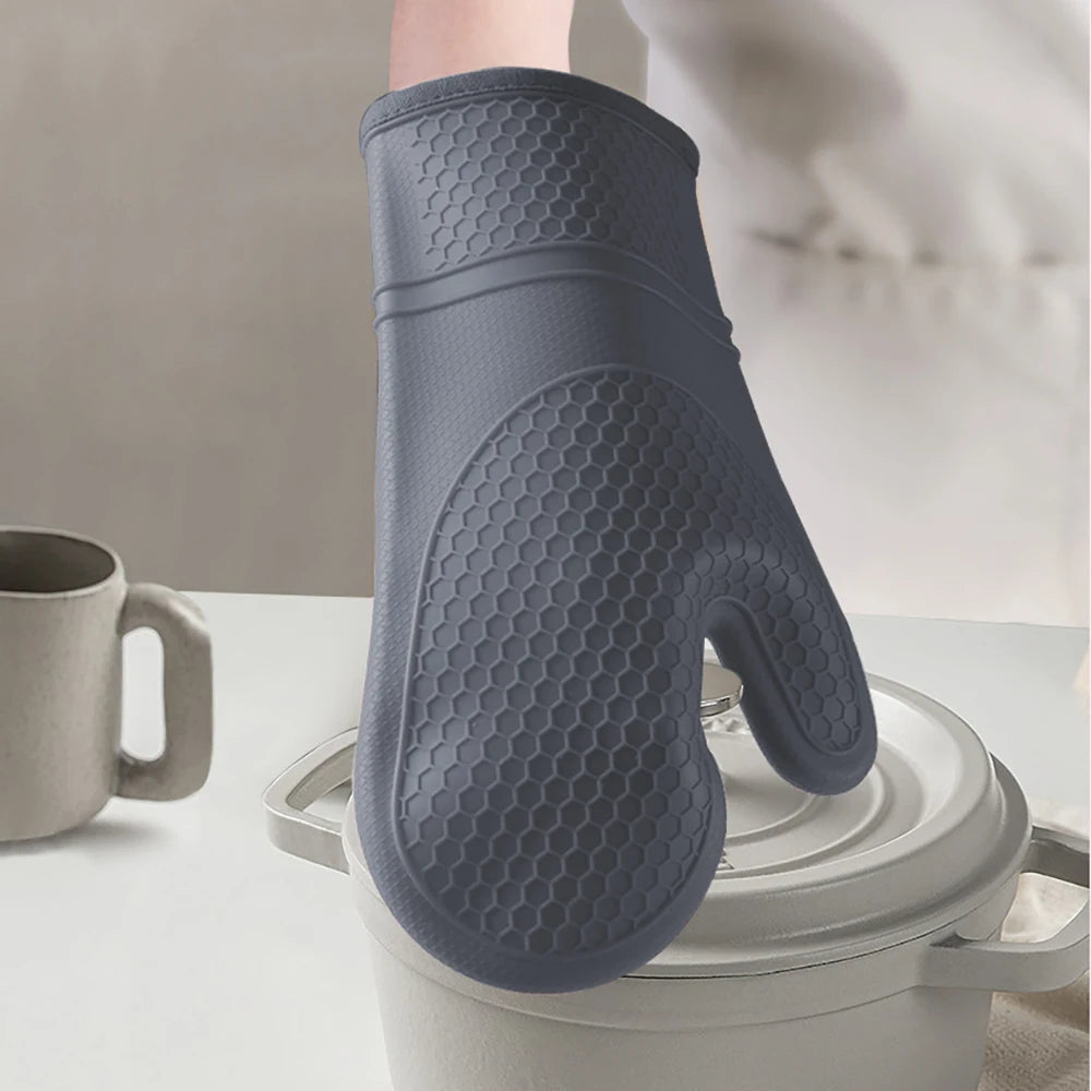 Hitzebeständige Silikon Ofenhandschuhe Weiches Baumwollfutter Lang