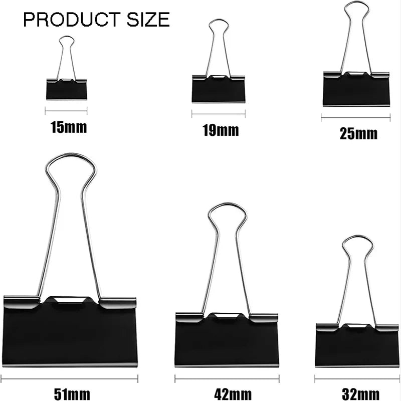 Robuste schwarze Binder-Clips in 6 Größen – langlebig - perfekt für Büro - Schule