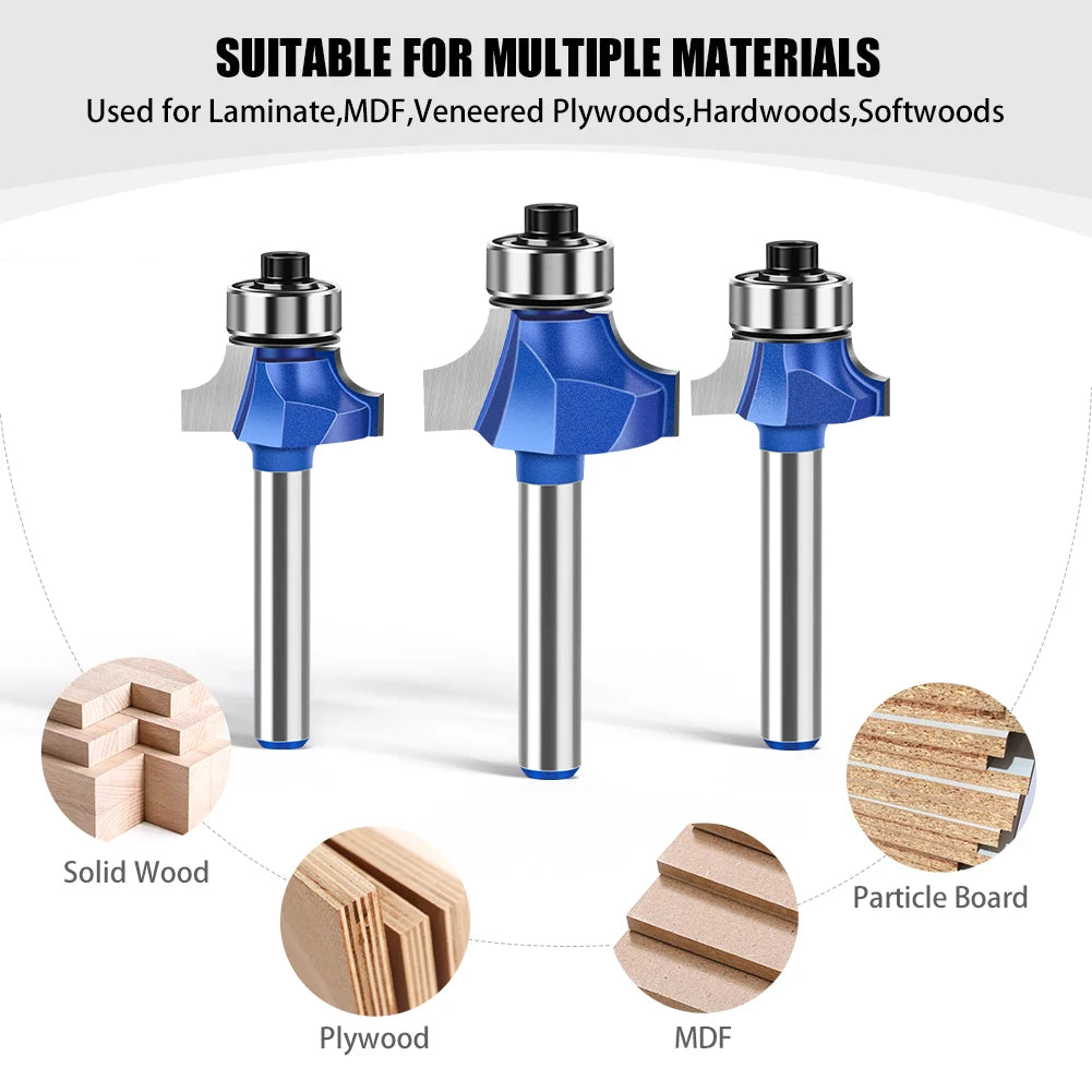 Roundover Router Bit Set 1/4 Zoll Schaft Hartmetall Fräser Holz