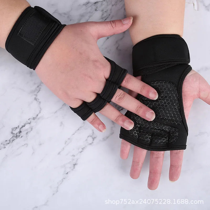 Halbfinger Fitnesshandschuhe mit Handgelenkschutz rutschfest für Training